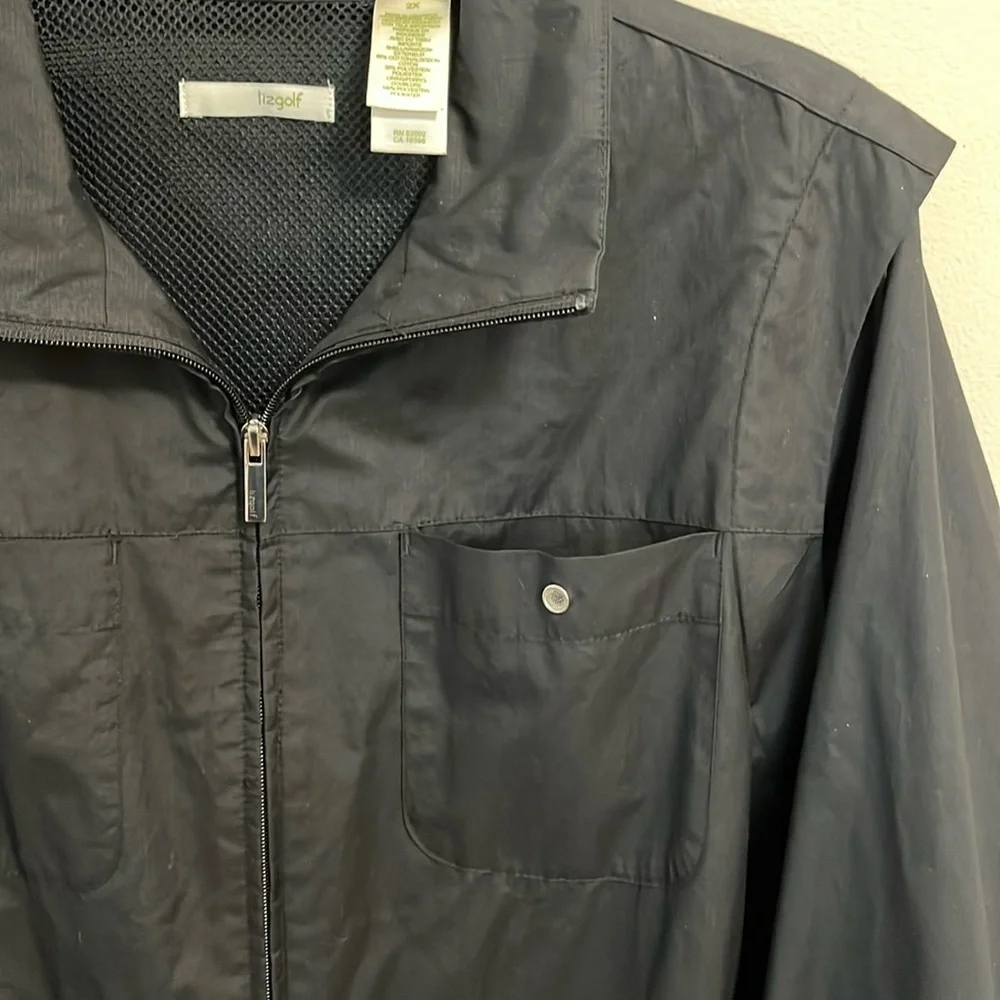 LizGolf utility jacket windbreaker vest plus size 2X black lightweight pockets